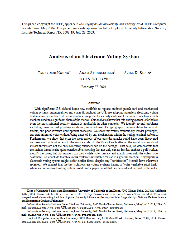 Analysis of an Electronic Voting System
